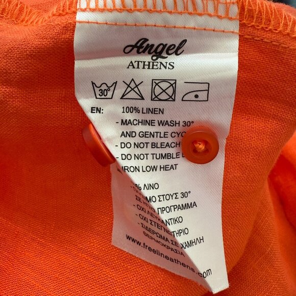 NWOT 100% Linen Button Up Shirt Dress Free Line Athens Women's Small Orange Chic - Picture 13 of 13